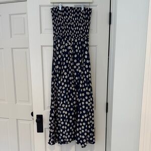 J Crew Polka Dot Navy Strapless Maxi Dress